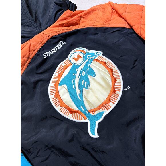 Miami Dolphins 90s STARTER puffer jacket M coat Black teal orange NFL vintage - Picture 3 of 6
